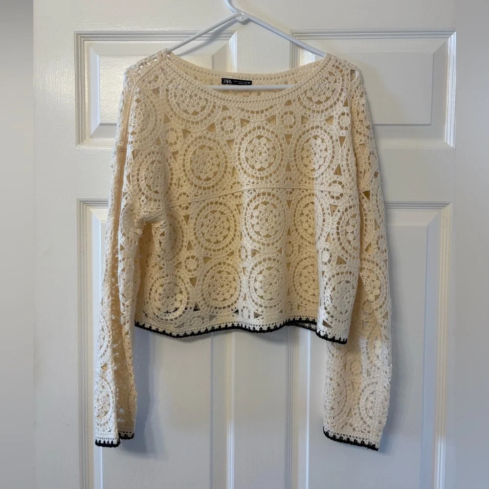 ZARA Cream/Off White Crochet Sweater - Picture 2 of 3